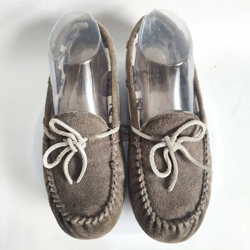 UGG Kids Gray Suede Faux Fur‎ Ryder Jungle Moccasin Slippers 1005160K US Size 4
